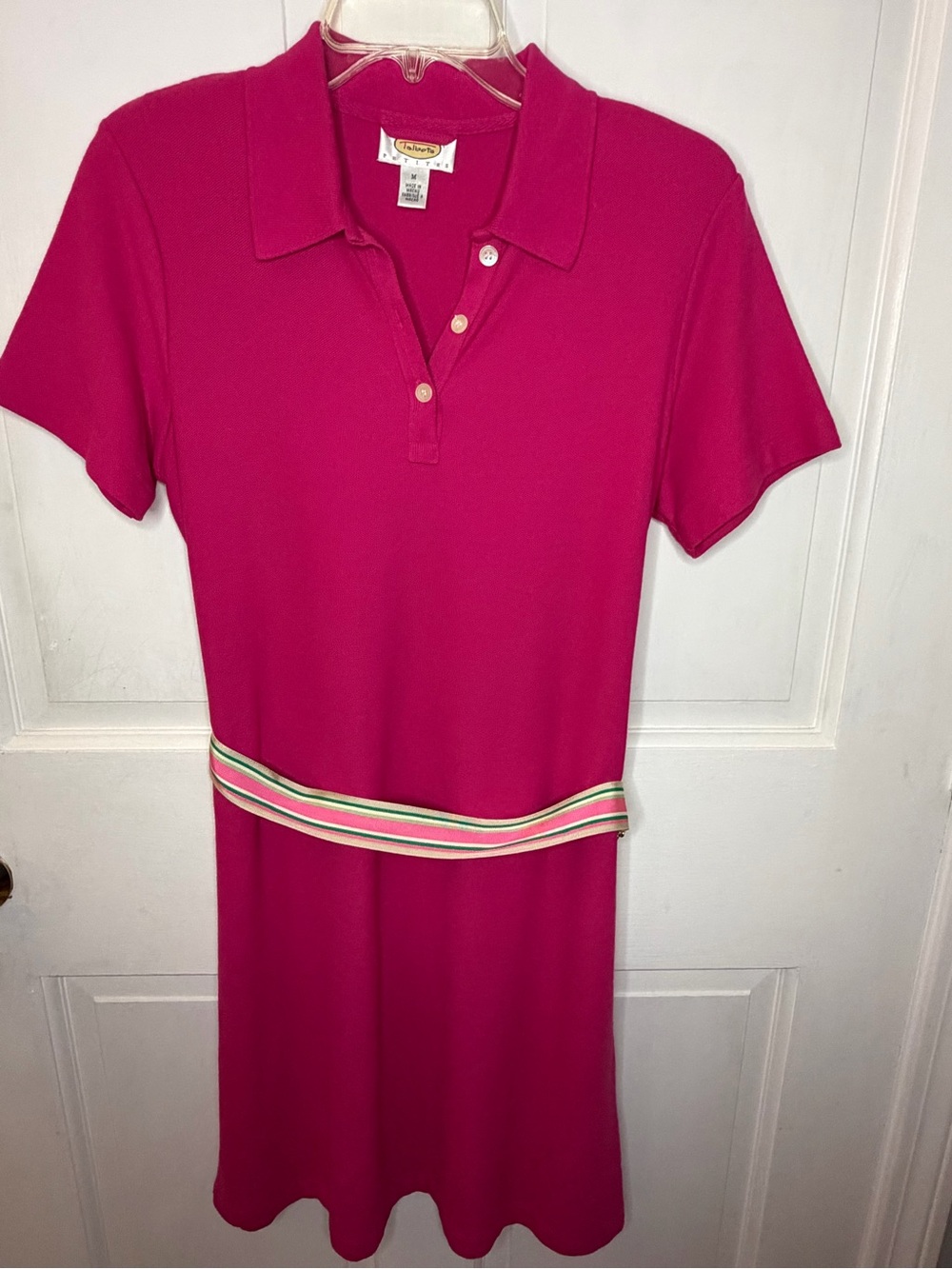 Talbots Petites Pink Solid Collared Polo Shirt Dress Belted 100% Cotton Preppy